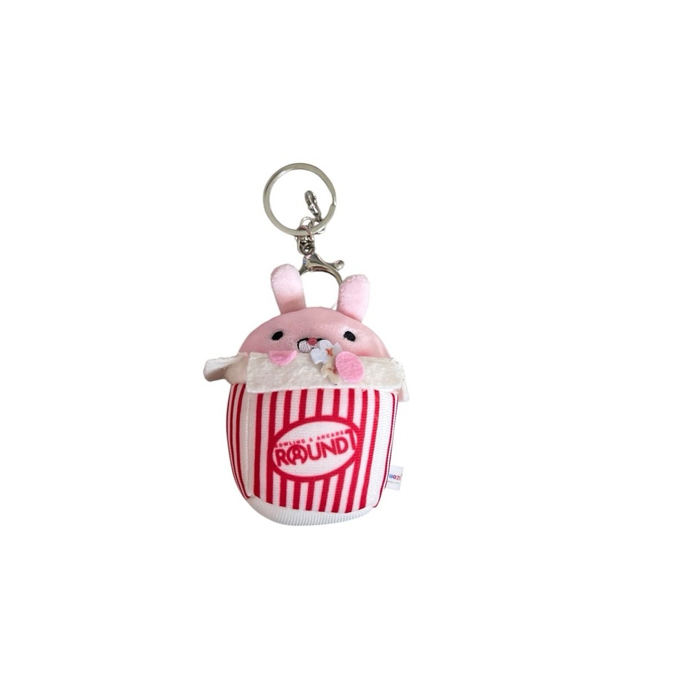 Takashoji Pink Bunny In Popcorn Bucket Plush 3.5" Keychain Round1 Exclusive